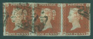 Sg 8 1d Red - Brown Plate 42 Strip Of 3.  Fine With Maltese Cross Cancels.