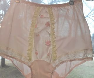 Custom Sissy Tricot Soft Pink Nylon Lace Gusset Picot Elastic Granny Panties 6/7