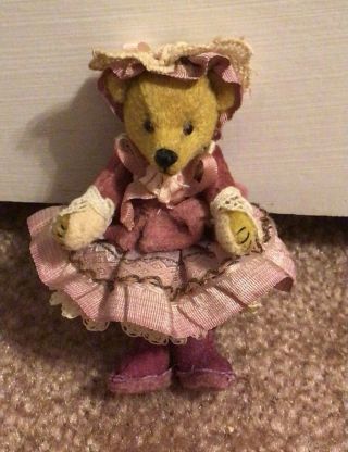 Janie Comito Handmade Miniature Lady Bear Lilly Anne 3” One Of A Kind Ooak