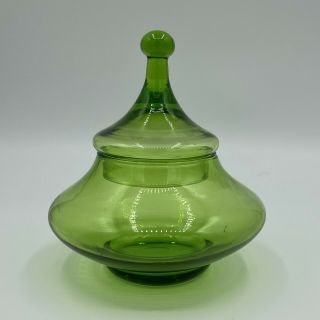 Vintage Mid Century Green Hand Blown Glass Circus Tent Apothecary Jar Candy Dish