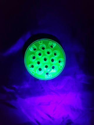 Vintage Green Vaseline/uranium Glass Flower Frog.  - 4 " Diameter 16 Hole Glows