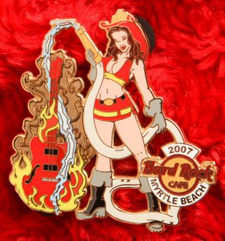 Hard Rock Cafe Pin Myrtle Beach Fire Fighter Sexy Girl Flame Guitar Hose Hat