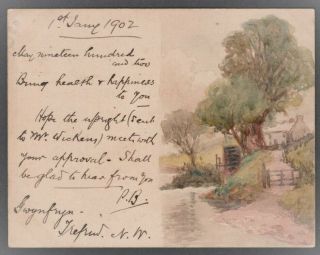 1/2d Green Qv Post Card Trefriw 1902 Hand Illustrated Watercolour Landscape