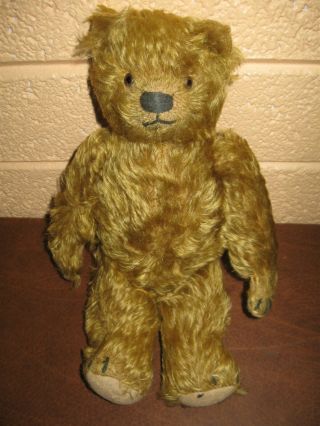 Vintage Straw Filled Golden Mohair Fully Jointed 12  Teddy Bear