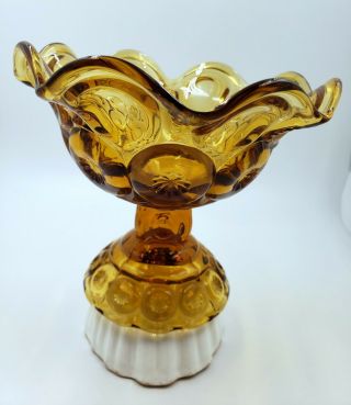Large Amber Glass Moon And Stars L.  E.  Smith Candy Dish,  Or Footed Compote