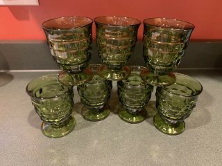 Vintage Indiana Whitehall Colony Cubist Green Footed Glasses 4 1/2” Set Of 7