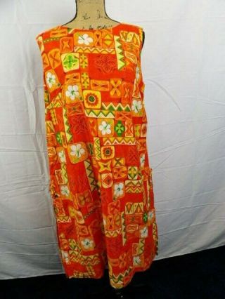 Vintage 60 ' s Royal Hawaiian Mod Sleeveless Bright Orange Print Shift Dress Sz 16 2