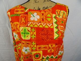 Vintage 60 ' s Royal Hawaiian Mod Sleeveless Bright Orange Print Shift Dress Sz 16 3