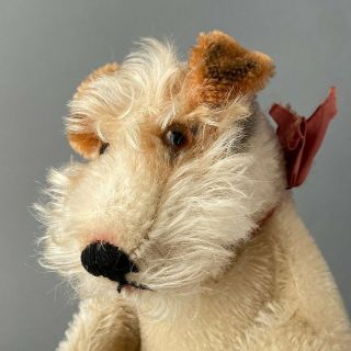 Steiff Foxy Terrier Dog Hand Puppet 1950s Mohair Glass Eyes German Toy