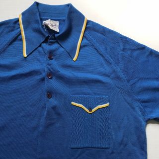 Vtg 50s 60s Donegal Coleseta Sz L Blue Yellow Stretchy Banlon Shirt Mod Rat Pack