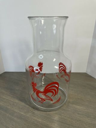 Vintage Glass Red Rooster Carafe Pitcher Mexico