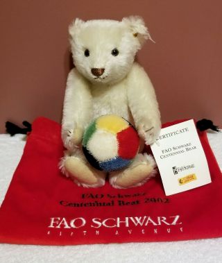 Steiff Fao Schwarz Centennial Bear W/ball & Bag,  666797,  Le,  Made 2002,  11 ",  Mwt