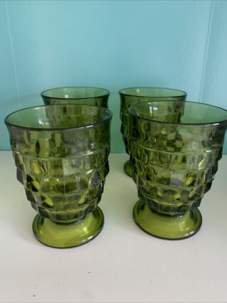 Vintage Indiana Whitehall Colony Cubist Green Footed Stacked Cube Glasses 41/2”
