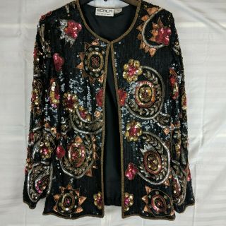 Vintage Scala Sequined Beaded 100 Silk Evening Jacket Made In India Gorgeous
