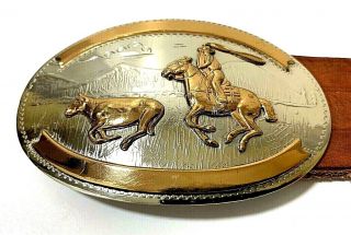 Comstock Silversmiths German Silver Calf Roping Rodeo Belt Buckle And Belt