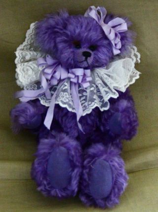 Vintage Bear Elegance Exclusives Mohair Teddy Bear Plum 8.  5 " By Joan Woessner