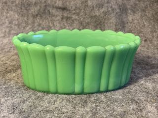 Akro Agate Planter Oval Fluted Green Jadeite Color Slag Glass Marbleized Usa