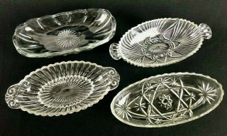 Set Of 4 Assorted Vintage Clear Glass Banana Split Boat Ice Cream Dishes
