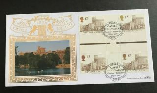 1997 Gb H/v £5 Castle Block Of 4 Special Gold Benham Fdc - Ltd Edition