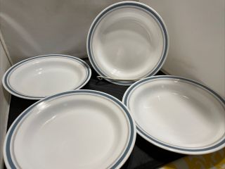 Set Of 4 Corelle Corning Indigo Flat Rim Pasta Bowls Gray Blue Stripes 8.  5 "
