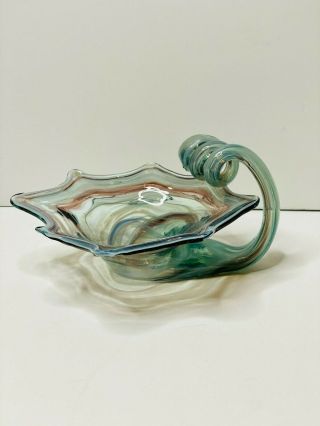 Vtg Murano Inspired Art Glass Swirl Design Cornucopia Basket Bowl - Trinket Dish
