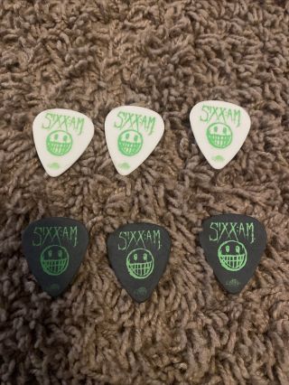 Sixx Am Guitar Pick Set Of 6 Nikki Sixx Motley Crue Lime Green/black And White