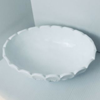Vintage Indiana Milk Glass Footed Fruit Bowl Large Oval Raised Fruit Design 2