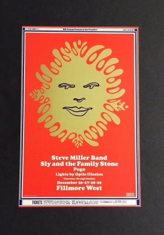1968 Steve Miller,  Sly,  Family Stone Postcard Fillmore Concert Shows