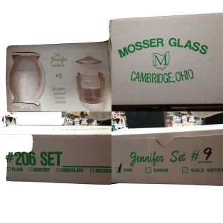 Vintage Mosser Glass Jennifer Miniatures Set 9 Pink Suger Tray & Jar