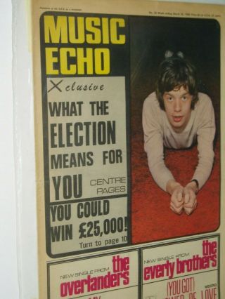 Music Echo Pop Paper.  26th March 1966.  Mick Of The Rolling Stones Cover