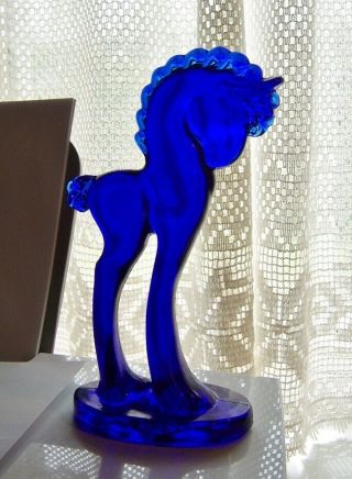 Vintage Mosser Cobalt Blue Glass Art Deco Style Horse Figure 5 1/2 In Perfect