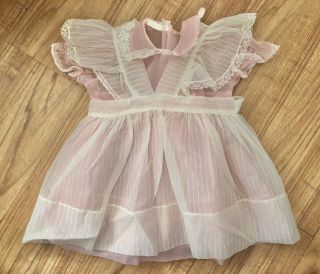Vintage Baby Girl Toddler Party Dress Sheer Pink Nylon Pinafore Size 18 Month