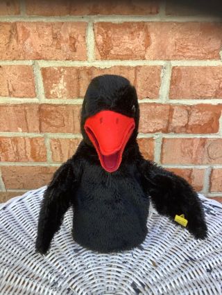 Steiff Vintage Hucky Black Bird Hand Puppet 6690/17 6” Tag/button