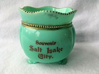 Tarentum Georgia Gem Footed Sugar Bowl Green Custard Souvenir Salt Lake City