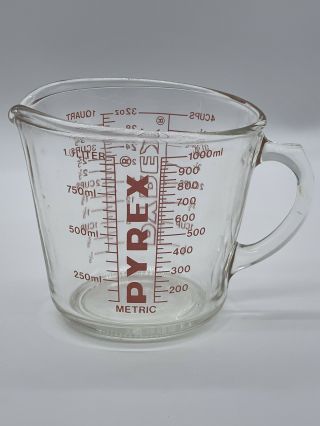 Vintage Pyrex Glass 4 Cup / 1 Qt Measuring Cup D Handle Usa 532