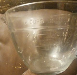 Vintage Anchor Hocking Large 2 Quart 8 Cup 2 Litres 2000 Ml Glass Measuring Cup