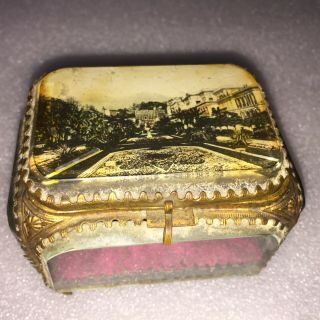 Vintage Menton Les Jardins Et Le Casino French Hinged Beveled Glass Box