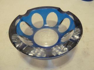 Vintage Val St.  Lambert Cobalt Blue Cut to Clear Ashtray - Hand Signed 2