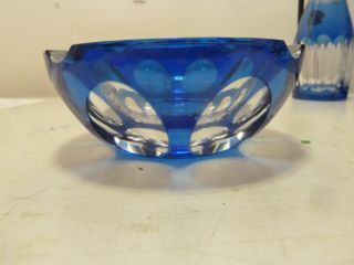 Vintage Val St.  Lambert Cobalt Blue Cut to Clear Ashtray - Hand Signed 3