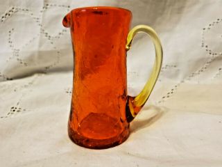 Vintage Amberina Crackle Glass Pitcher Applied Handle Orange & Yellow