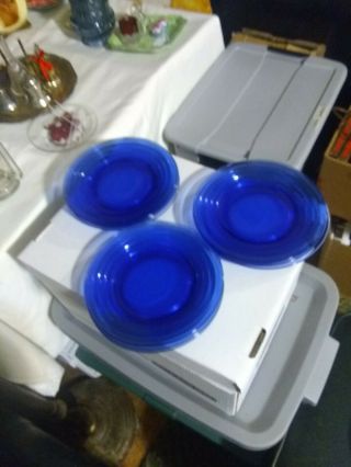 Set Of 9 Hazel Atlas " Moderntone " Cobalt Blue 8 " Salad / Breakfast Plates