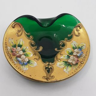 Murano Gold Gilt Amethyst/emerald Green Venetian Glass Trinket Dishes,  Floral