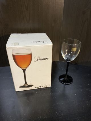 Set Of 4 Vintage Luminarc France Black Stem Wine Glasses