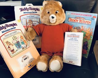 1985 Wow Teddy Ruxpin W/ 2 Books,  Tapes & Coloring Book