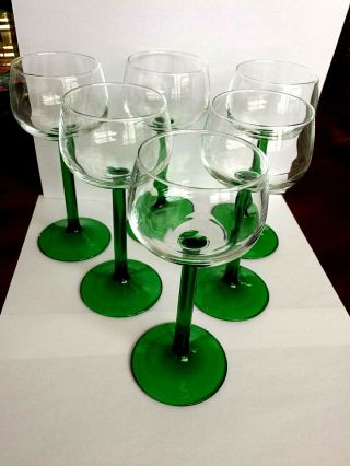 Set Of 6 Emerald Green Stems Wine/cordial/port Glasses Made In France