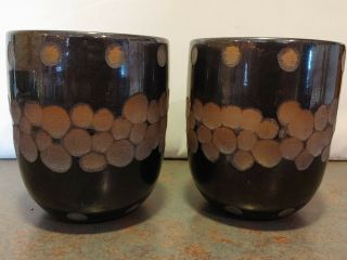 Vintage Mid Century Modern Etched Dots Hand Blown Glass Vase Planters - Set Of 2