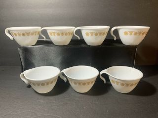 Vtg Corelle Gold Butterfly Flower Pyrex Hook Handle Cups Mugs Set Of 7