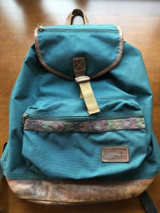 Vintage Ll Bean Backpack Canvas Leather Bottom Aztec Southwest