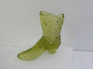 Vintage Fenton Glass Light Green Daisy & Button Slipper Shoe Boot Planter