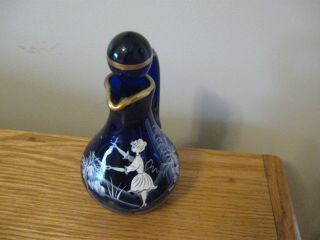 Mary Gregory Dark Blue Cruet With Stopper,  Vintage Bohemian Glass Girl